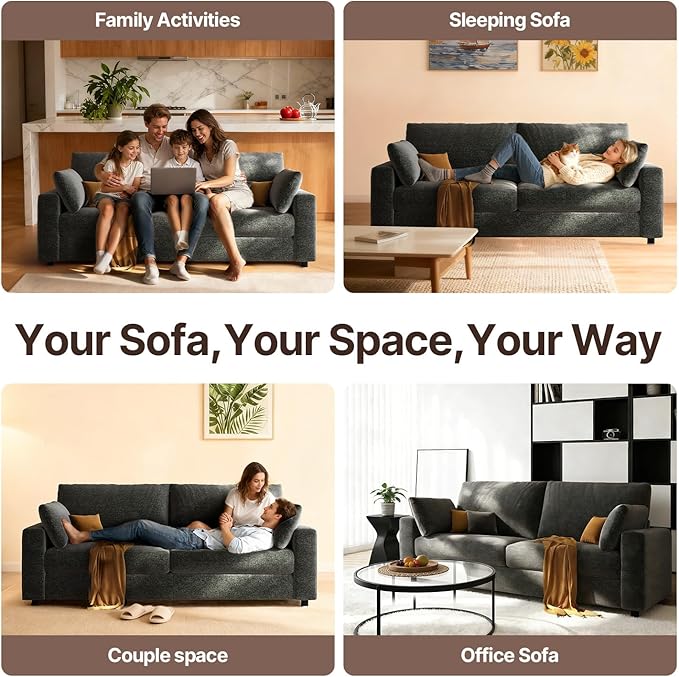 71” Loveseat Sofa Mid Century Modern Decor Love Seat Couches for Living Room Linen Fabric Deep Cushions Couch for Bedroom Solid and Easy to Install Love Seats Furniture (Dark Gray 71 Inch)