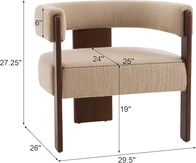 Christopher Knight Home Nettie Modern Accent Chair for Living Room Boucle Fabric Single Lounge Sofa Chair with Wooden Frame Comfy Reading Chair for Bedroom Lounge Armchair with Cushion Dark Beige