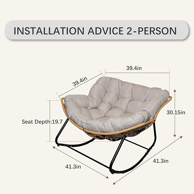 Oversized Large Rocker Chair for Adults Modern Portable Rocking Chairs for Living Room Indoor Outdoor Use Rocking Lounge ChairBeigeBlack