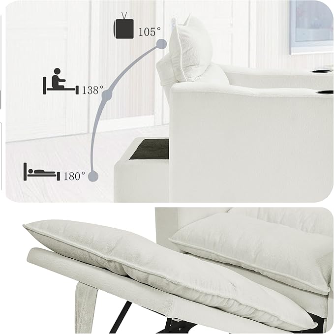 3-in-1 Convertible Sleeper Chair Pullout Sofa Bed with Cup Holders Lazy Sofa Bed with Adjustable Backrest Recliner Chair for Living Room Apartment Dorm or Office Beige