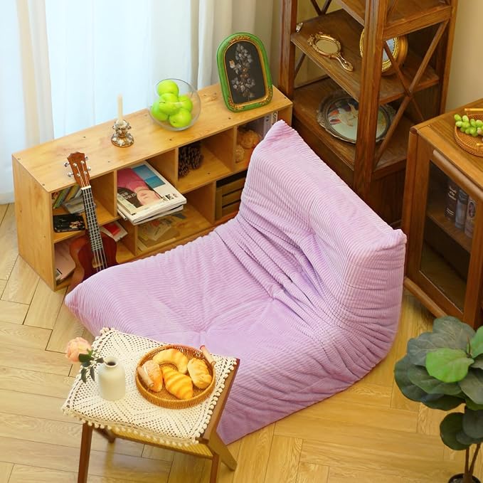 N&ampV Fireside Floor Sofa- Mid-Century Modern Armless Lounge Chair with Premium Soft Corduroy Fabric Plush Foam Cushion Accent Chair for Living Room Bedroom &amp Office (Lavender)