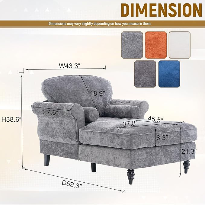 Accent Chair 59'' Modern Armchair for Living Room Upholstered High Back Lazy Sleeper Armchair Recliner for Woman Chaise Lounge Chair Indoor Single Reading Sofa Chair with Wood Legs (Dark Grey)