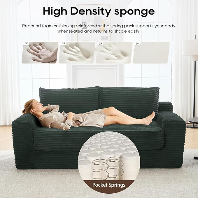 70.87 W Memory Foam Cloud Loveseat Sofa 2 in 1 Convertible Folding Couch Bed No Assembly Compressed Corduroy Floor Lounge Sofa for Apartment Office Bedroom Living Room Small Spaces