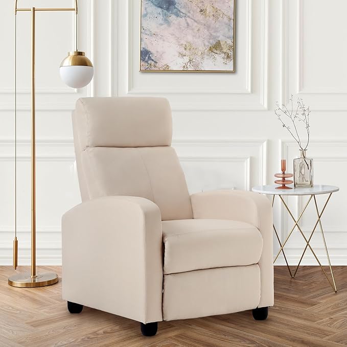 FDW Recliner Chair Massage Chair Reading Chair Reclining Sofa Home Theater Seating with Lumbar Support Massage and Padded Backrest for Living Room and Bedroom (Textile Beige)