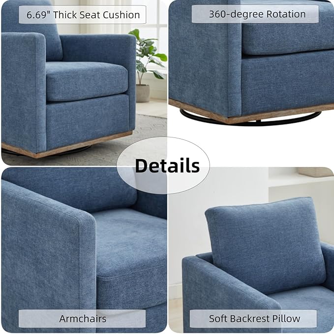 KEIKI 360° Swivel Club Chair with Backrest Pillow Accent Square Single-seat Armchair Upholstered Sofa for Reading Nursery Living Room Bedroom Lounge Hotel