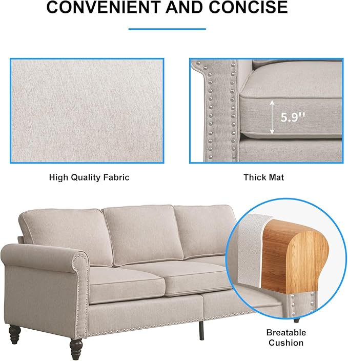 PUREMIND 3 Piece Living Room Sets Furniture Sectional Couch and Loveseat and Armchair Set Modern 3 Seater Sofa + 2 Seater Couch+ Accent Chair Furniture Set for Living Room