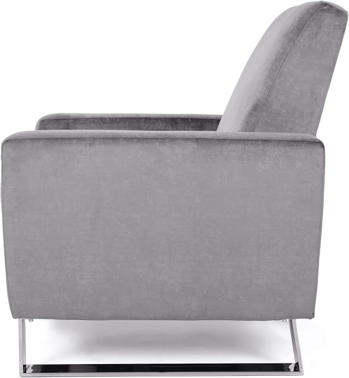 Mid-Century Fabric Rocker Recliner Chair Adjustable Single Recliner Sofa with Thicker Seat Cushion with Pocket for Living Room Bedroom Apartment (Grey)