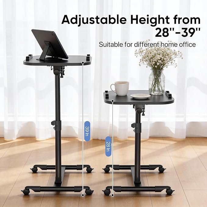 MoNiBloom Rolling Mobile Standing Desk 360° Rotatable Panel Adjustable Height 59''-89'' Portable Overbed Laptop Sofa Table Cart with Wheels for Offices Home Medical Black