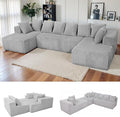 130 Modular Sofa Couch Convertible Sleeper Sofa Corduroy Sectional Sofa for Living Room Modern Cloud Couch with Deep Seat Chaise Comfy Oversize 4-6 Seat No Assembly (Gray)