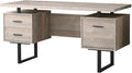 BOWERY HILL Computer Desk 60 L Engineered Wood Taupe Finish 3 Storage Drawers Reversible Design Black Metal Legs Modern Home Office Laptop Desk