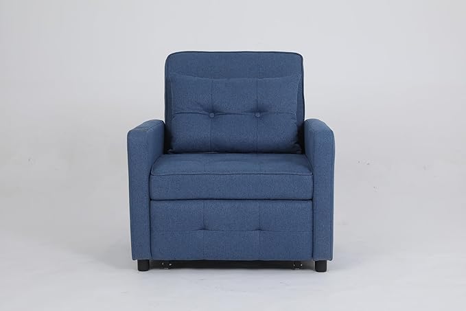 KEIKI Sleeper Chair Bed 3-in-1 Convertible Pull Out Sleeper Chair Bed Convertible Sofa Bed with USB Ports Side Pocket Single Armchair for Small Spaces Living Room Apartment Navy Blue