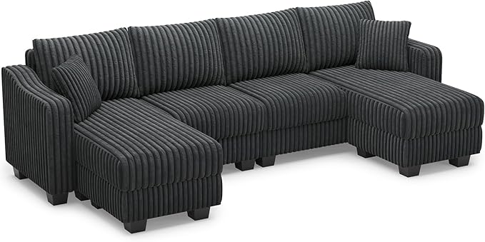 Belffin U Shaped Couch with Reversible Chaises Sectional Couches for Living Room Sectional Couch with Ottomans Corduroy (Dark Grey U Shaped)
