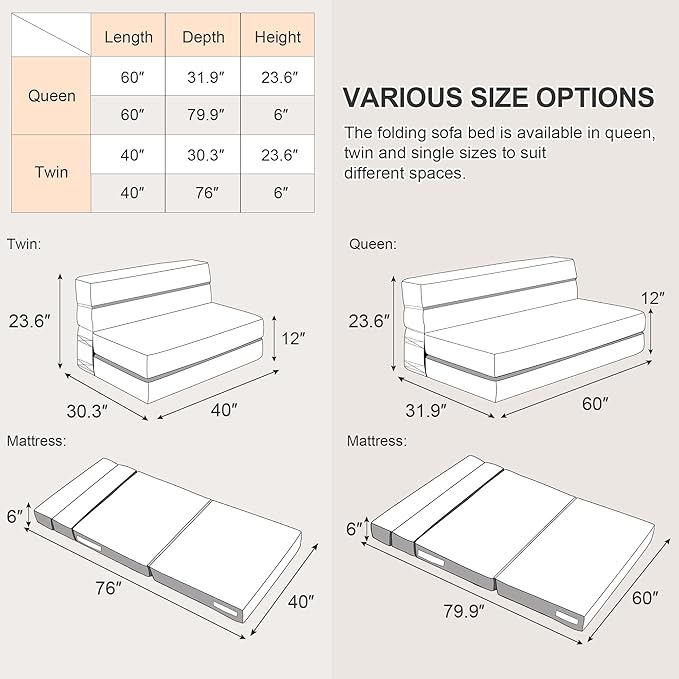 ARTPLAN Fold Sofa Bed-Sleeper Single with Pillow Modern Futon Sleeper Chair Guest Bed with Washable Linen Cover Foldable Mattress for Living Room Dorm ApartmentLight Gray
