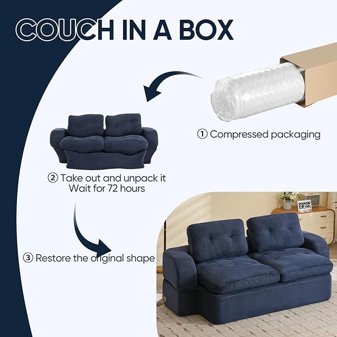 Sofa Bed Couch Convertible Futon Sofa Bed Foldable Boneless Couch No Assembly Love Seat Mattress Sleeper for Living Room Bedroom Apartment Navy