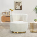 KINFFICT Swivel Barrel Chair Modern Upholstered Accent Chair 360° Swivel Round Lounge Chair with Gold Metal Base Comfy Arm Chair Sherpa Chair for Nursery Living Room Bedroom Club White