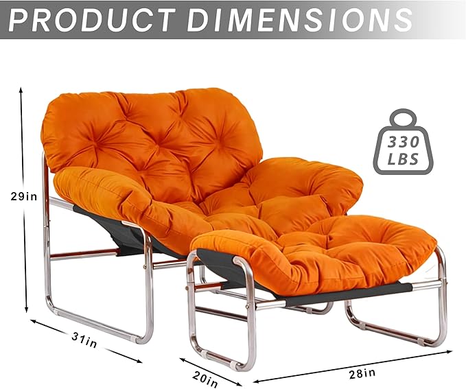 YOXIFOC Modern Style Recliner Armchair with Footrest Multifunctional Leisure Chair with Thickened Cushion and Phone Holder Suitable for Bedroom/Living Room Reading Chair/Garden/Patio (Orange)