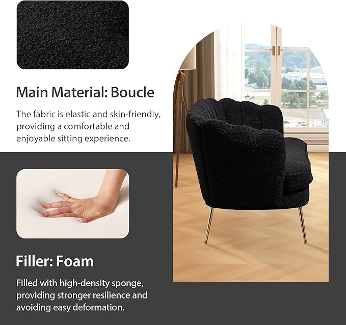 Aoiy &amp Wifon 59 W Comfy Small Loveseat for Small Spaces Upholstered 2-Seat Settee Loveseat with Metal Legs Boucle Black