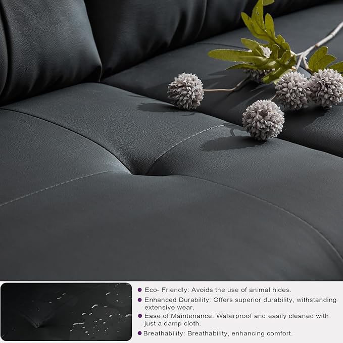 TYBOATLE Sofa Couch 61 Small Loveseat Couches for Living Room Leather Couch Mid Century Modern Tufted Mini Sofa Comfy Office 2 Seat Settee Love Seat for Small Spaces Bedroom (2 Black)