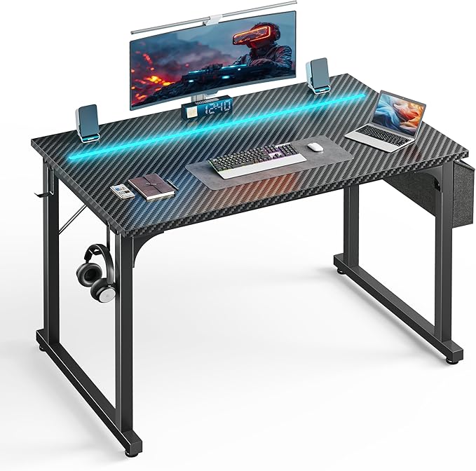 40 Inch Computer Desk with LED Lights for Small Spaces Office Desk for Home Office Study Desk Writing Table with Storage Bag Headphone Hook Black