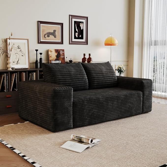 71 3Setaser SofaCorduroy FabricDeep Seat CouchesComfy Loveseat SofaNo Assembly1pcs for Living Room BedroomConference RoomApartment (Black-63)