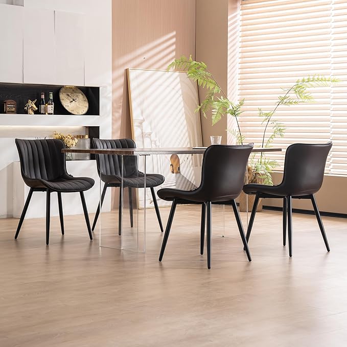 YOUNUOKE Dining Chairs Set of 2 Upholstered Mid Century Modern Kitchen Chair Comfortable Armless Faux Leather Accent Chair with Metal Legs for Guest Waiting Reception Living Room Dark Brown