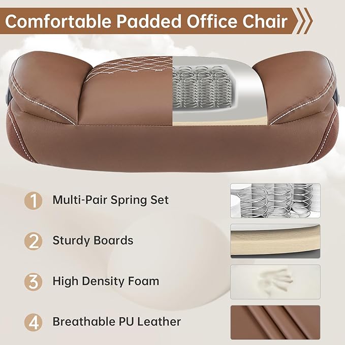 YFO Leather Office Ergonomic Home Office Desk Chair Back Support Swivel Executive Office Chair with Wheels and Flip-Up Armrests Small Gaming Chair with Adjustable Rocking Function Brown