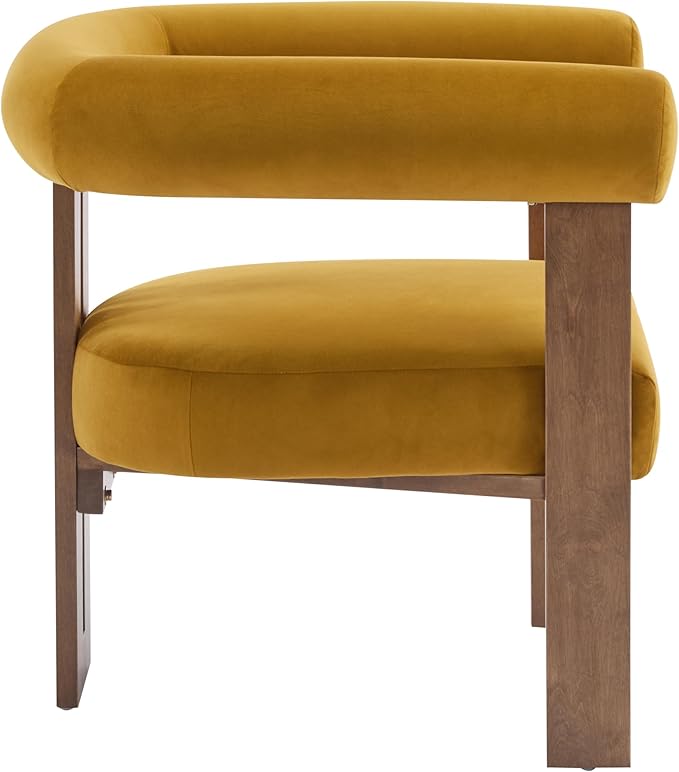 Christopher Knight Home Linton Modern Velvet Upholstered Accent Chair Living Room Solid Wood Lounge Chair Bedroom Soft Cushion Comfy Reading Chair Home Office Sofa Armchair Mustard Yellow+Brown