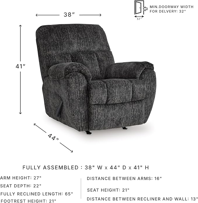 Signature Design by Ashley Rampant Casual Manual Rocker Recliner with Pillow-Top Arms Gray