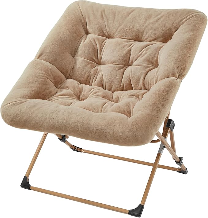 OAKHAM Comfy Chair for Adults Soft Faux Fur Folding Lounge for Bedroom Living Room Dorm Rooms Flexible Reading Chair for Teens Kids X-Large Foldable (Faux Fur-Beige)