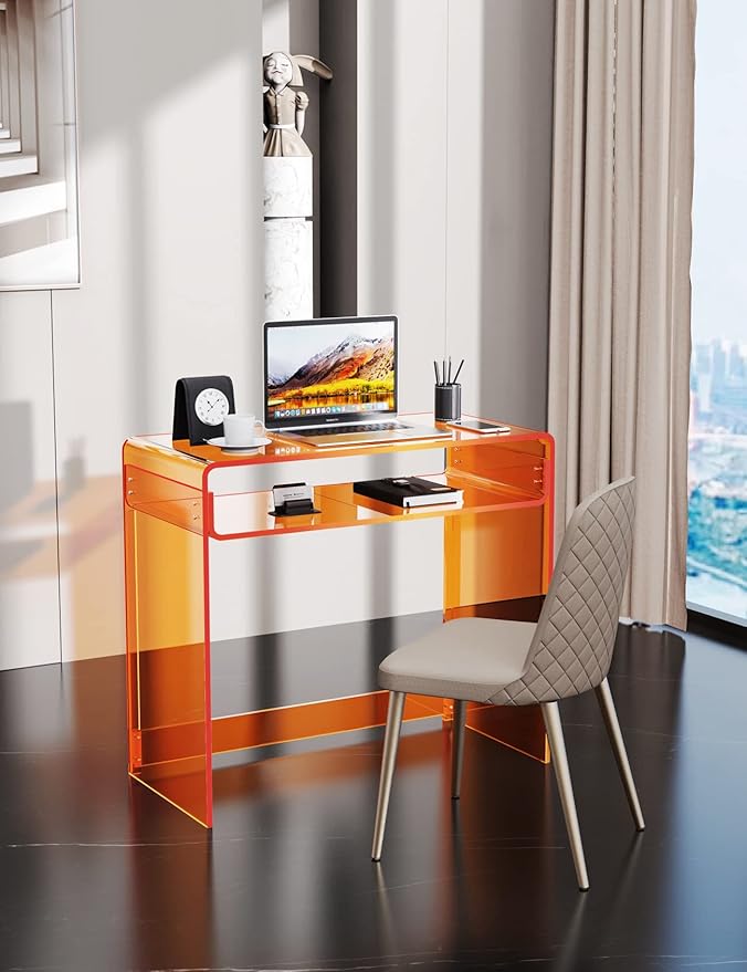 Acrylic Desk Laptop Study Table Home Office Console Table Entrance Tables 33.5'' x 15.7'' x 29.5'' (Orange)