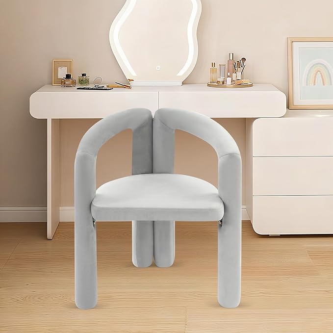 LOYALHEARTDY Gray Vanity Chair Small Accent Chairs Bedroom Chair with Soft Cushion 17.7 Inch Modern Desk Chairs No Wheels Makeup Stool for Dressing Table Salon Dormitory Living Room