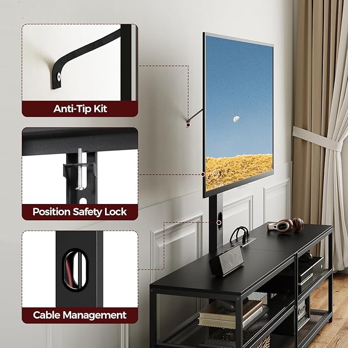 59 TV Stand with Mount and 4 Power Outlets Entertainment Center Media Console Swivel TV Stand Mount up to 75 inch TVs Height Adjustable Metal Frame for Living Room Bedroom TVBK35E01