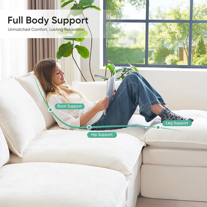 113 Cloud Sectional Boneless Couch for Living Room Modern Modular Sectional Sofa Deep Seat with Ottoman Upholstered Comfy Sectional Couches L Shaped Couch with Side PocketsChenilleBeige