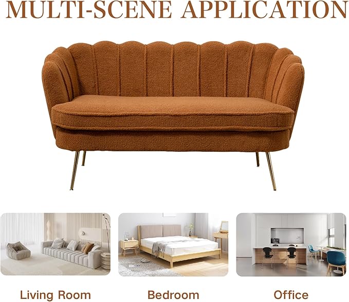 Chifee &amp Vingol Upholstered Small Loveseat for Small Space with Golden LegsCaramel