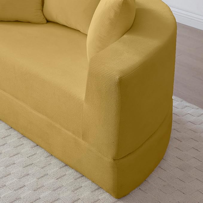 67 Round Convertible Folding Sofa Bed Boneless Couch Loveseat Floor Sleeper Chaise Lounge for Living Room Apartment Dorm Small Spaces Yellow