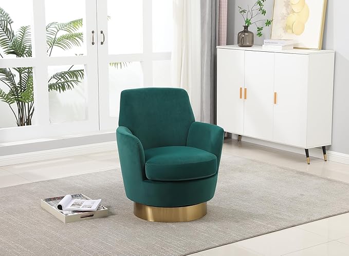Velvet Swivel Accent Chair Set of 2 Upholstered Barrel Chair with Gold Base Comfy Sherpa Round Boucle Chair 364-degree Swivel Armchair for Living Room Bedroom Lounge Office Nursery Green