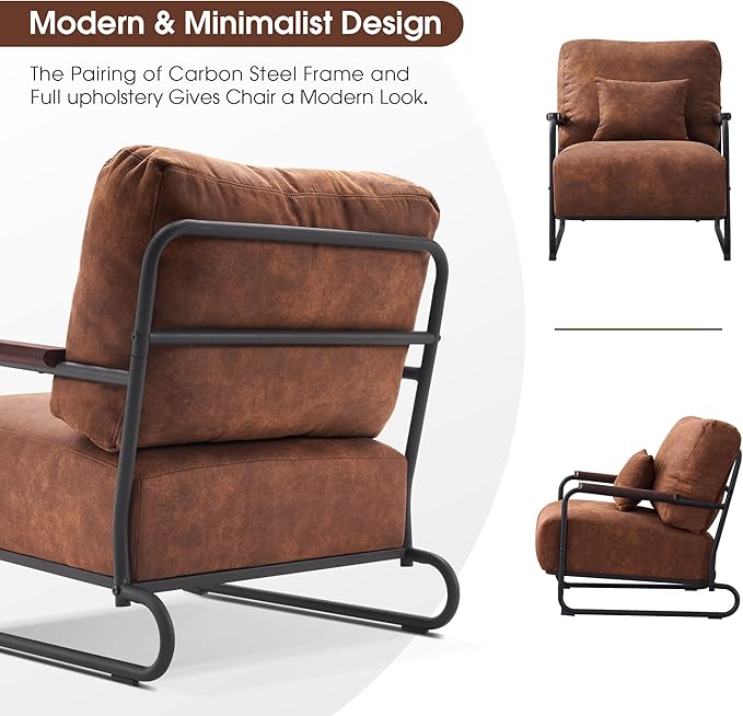 MCombo Modern Accent Chairs Upholstered Reading Chair Wooden Armrests Guest Chair for Living Room Bedroom Office HQ102 (2 Saddle)