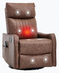 PELUMY 360 Swivel Rocking Recliner Chair for Adults Nursery Rocking Chair with Heat and Massage Glider Reclining Chair for Small Space Living Room Bedroom (Breathable Leather Brown)