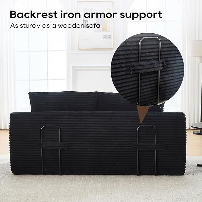 Anwick 2 in 1 Convertible Sleeper Sofa Bed 72 Corduroy Loveseat Sofa w/ 2 Pillows Oversized Chaise Lounge Chair Indoor Pull Out Couch Bed for Small Spaces/Living Room/Bedroom No Assembly (Black)