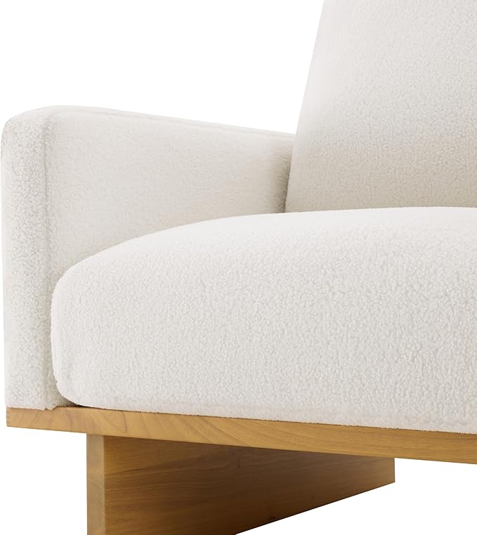 Christopher Knight Home Modern Minimalist Accent Chair with Solid Wood Frame Soft Cushions Spacious Seat Living Room Bedroom Reading Chair White