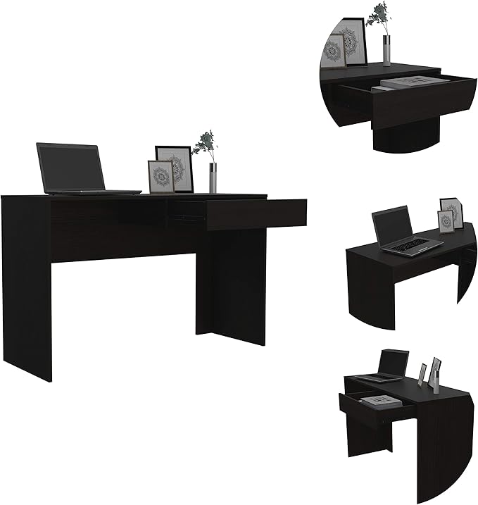 Home Office Computer Desk with Drawers 43.3 Inch Study Writing Desk PC Laptop Table Wooden Computer Gaming Desk Home Office Desk Laptop Notebook PC Workstation Black