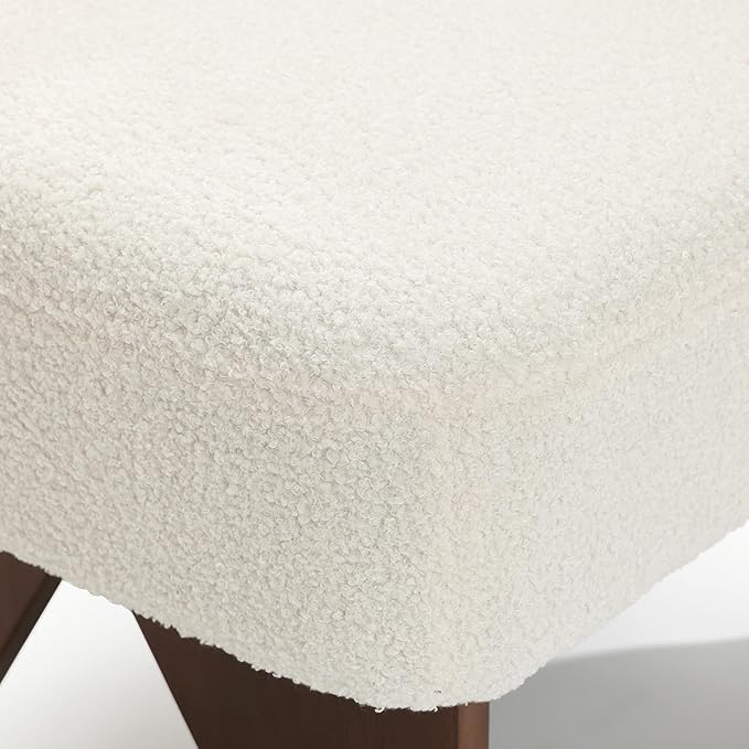 LuxenHome Upholstered Accent Chair White Modern Cozy and Soft Armless Chair with Solid Wood LegsSoft Padded Cushion Chair Suitable for Living Room Bedroom Reception Room Office