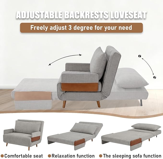 3 in 1 Sleeper Chair Bed Foldable Convertible Chair with Armrest Thickened Cushion and Sponge OTE Fabric Adjustable Backrest Upholstered Accent Sofa for Apartment/Bedroom/Office - Dark Grey