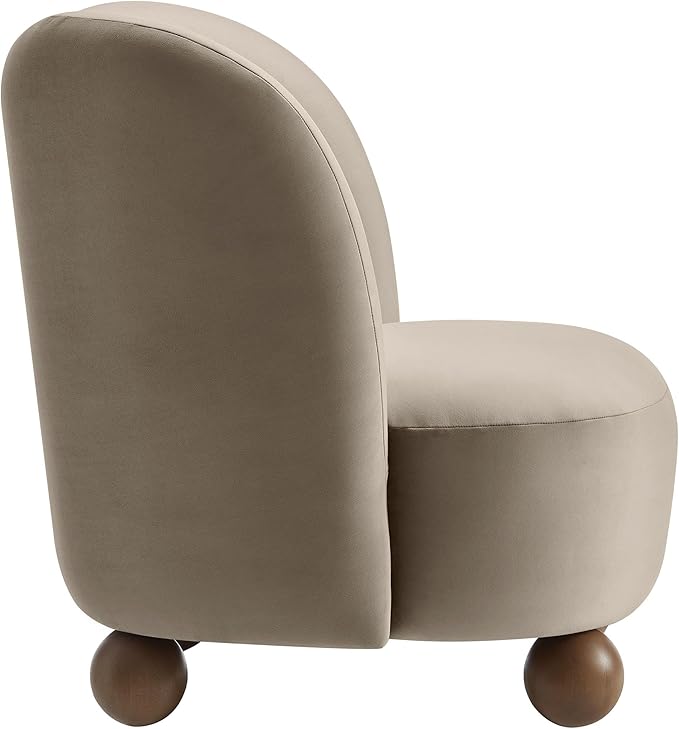 Modway Monroe Performance Velvet Accent Chair in Taupe Walnut - Upholstered Stain-Resistant Velvet Barrel Chair - Comfy Lounge Chair - Oversized Round Armless Reading Chair for Living Room Bedroom