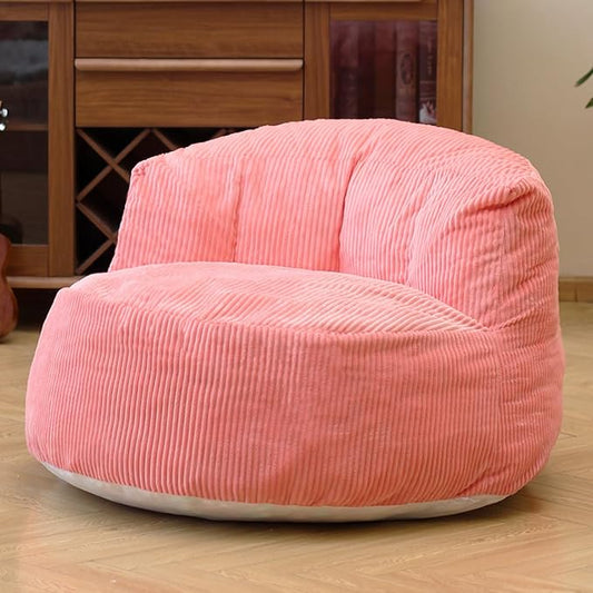 N&ampV Large Crescent Bean Bag Chair Adult Size Bean Bag Sack Foam Filling Soft Premium Corduroy Bean Bag for Living Room Bedroom Dorm and Office (Salmon)