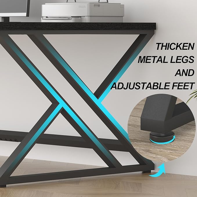 LVB 78.7 Black Computer Desk Large Industrial Pc Study Home Office Desk Long Modern Wood Gaming Work Writing Desk for 2 Person Farmhouse Double Workstation Executive Desk with Storage in Bedroom