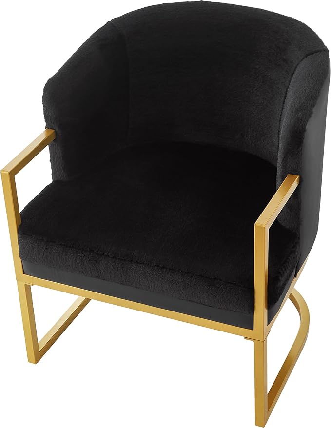 Modern Accent Chair with Gold Metal Frame Cozy Armchair Upholstered Reading Chair with Ergonomic Curved Backrest for Living Room Office (Black-36)