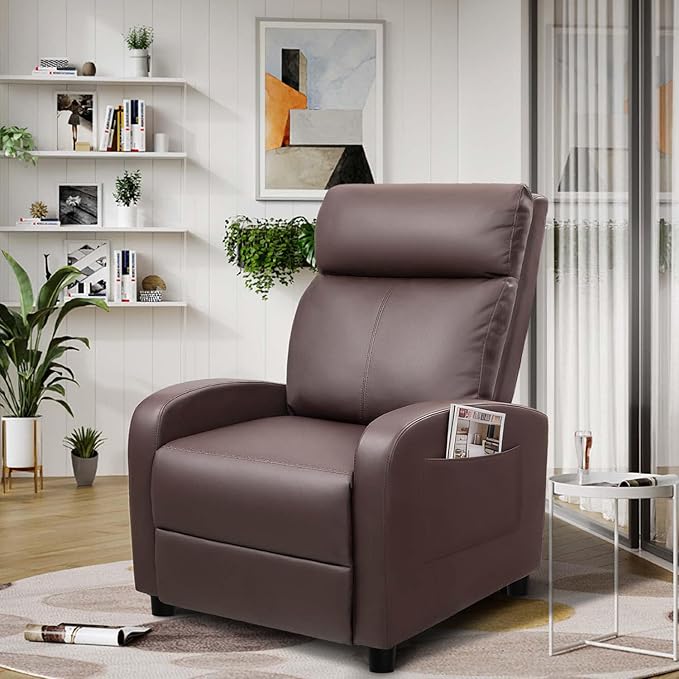 Devoko Massage Recliner Chair Home Theater Seating Pu Leather Modern Living Room Chair Furniture with Padded Cushion Reclining Sofa Chairs (Brown)