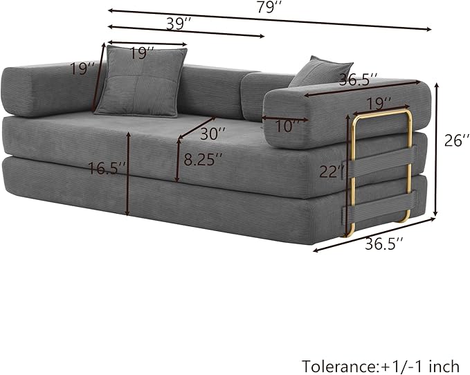 4-in-1 Folding Convertible Floor Sofa Bed 78 Oversized Compression Sofa No Assembly Required King Futon Lazy Couch Corduroy Loveseat Sleeper with Pull Out Bed Modular Futon Couch