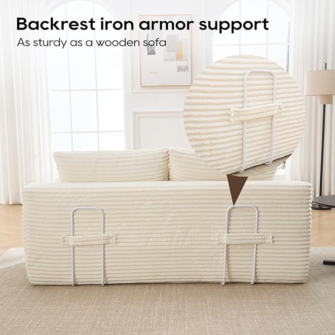 Anwick 2 in 1 Convertible Sleeper Sofa Bed 72 Corduroy Loveseat Sofa w/ 2 Pillows Oversized Chaise Lounge Chair Indoor Pull Out Couch Bed for Small Spaces/Living Room/Bedroom No Assembly (Beige)